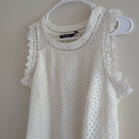 Annabelle White Lace Crochet Round Neck sleeveless eyelet Top Size Small - Picture 3 of 11